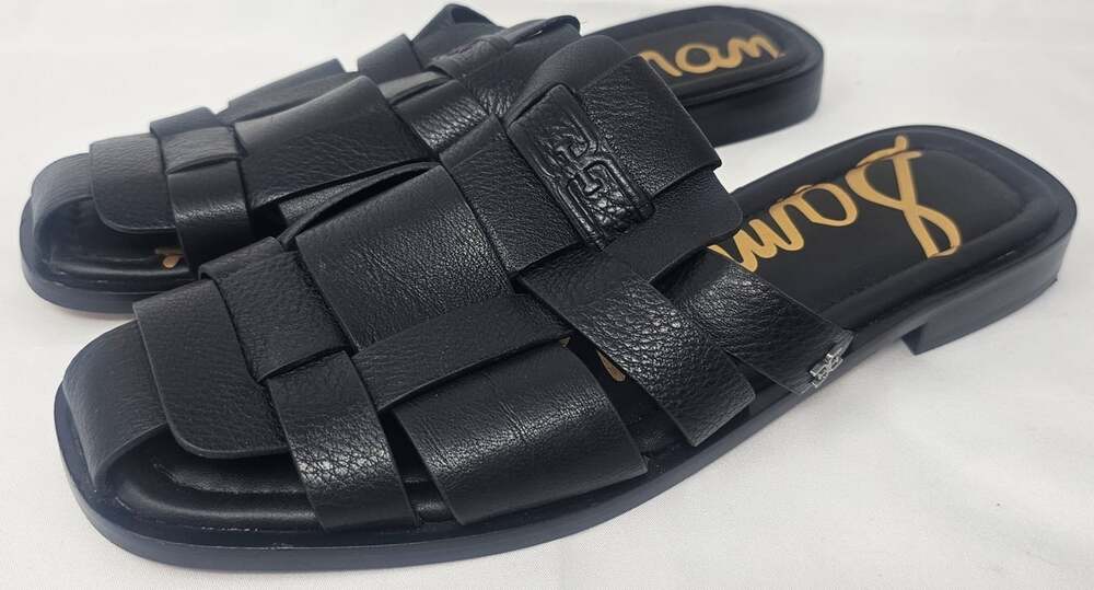 Sam Edelman Women's Dina Leather Fisherman Black Slip On Mules Sandal Size 10